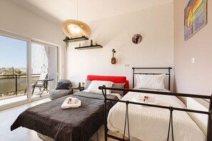 1 bedroom, desk, iron/ironing board, travel crib