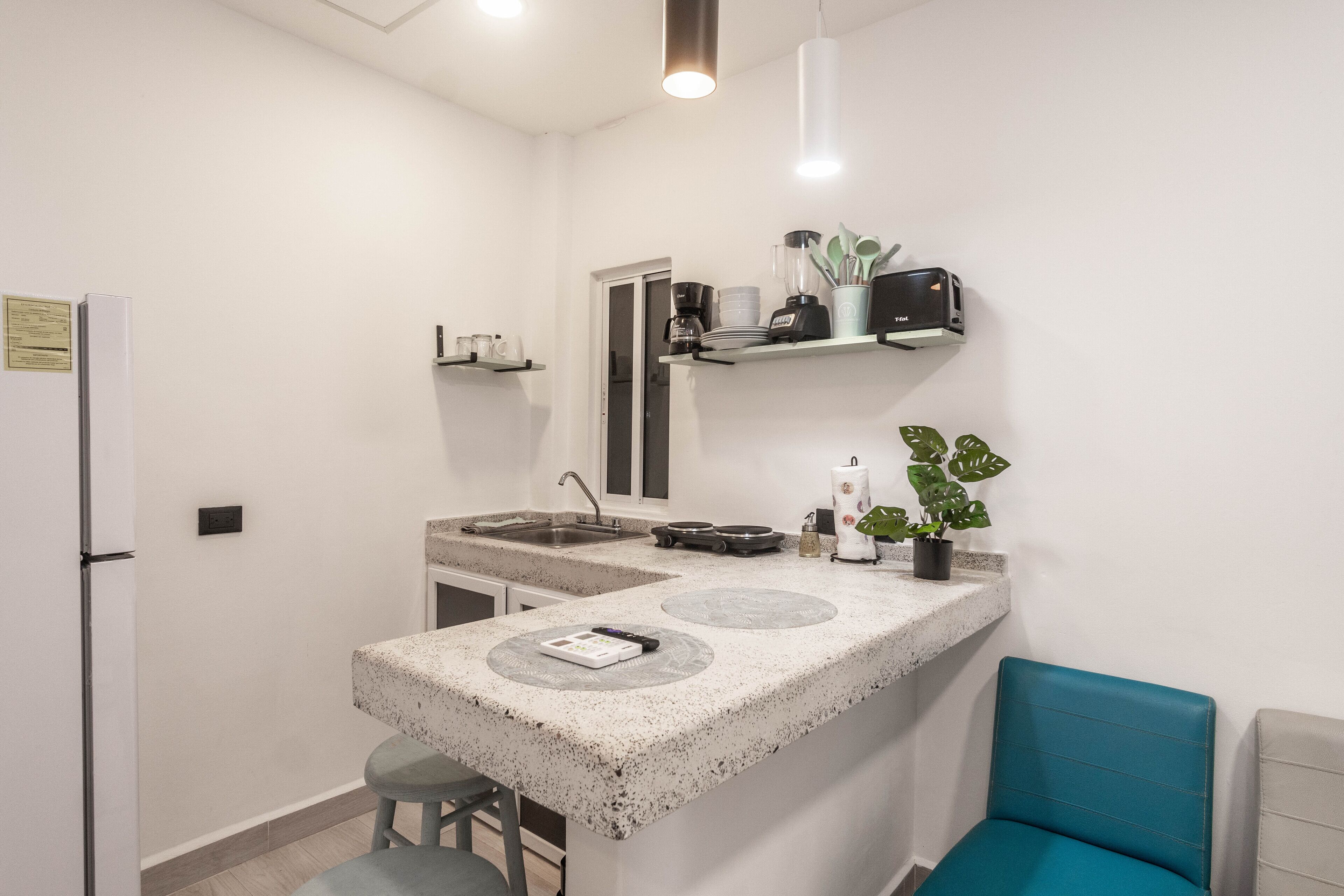 Chambre Double Deluxe | Cuisine privée | Mini réfrigérateur, grille-pain, blender, plancha