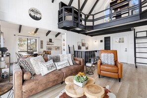 TV, fireplace, foosball, books