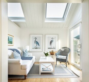 TV, fireplace, books, offices