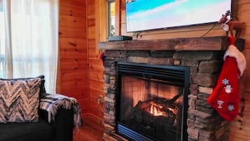 Smart TV, fireplace, DVD player, foosball