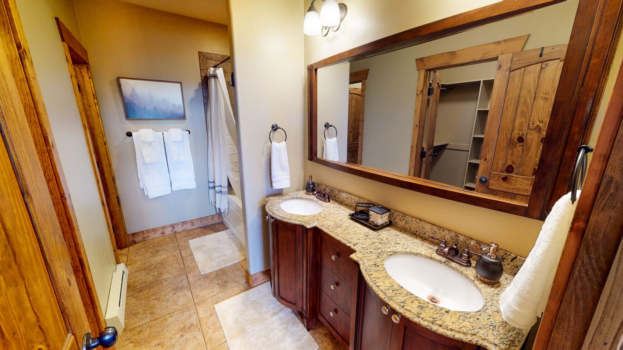 Combined shower/bathtub, hair dryer, towels, soap