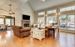 TV, fireplace