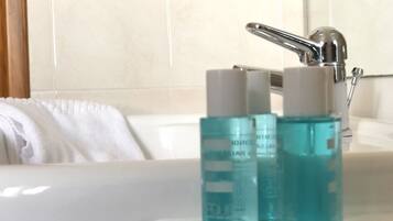 Douche, sĂšche-cheveux, bidet, serviettes fournies