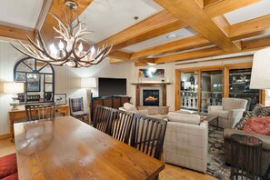 Interior - 3BR Vail Village condo with mountain views, fireplace, and parking. (Vail)
