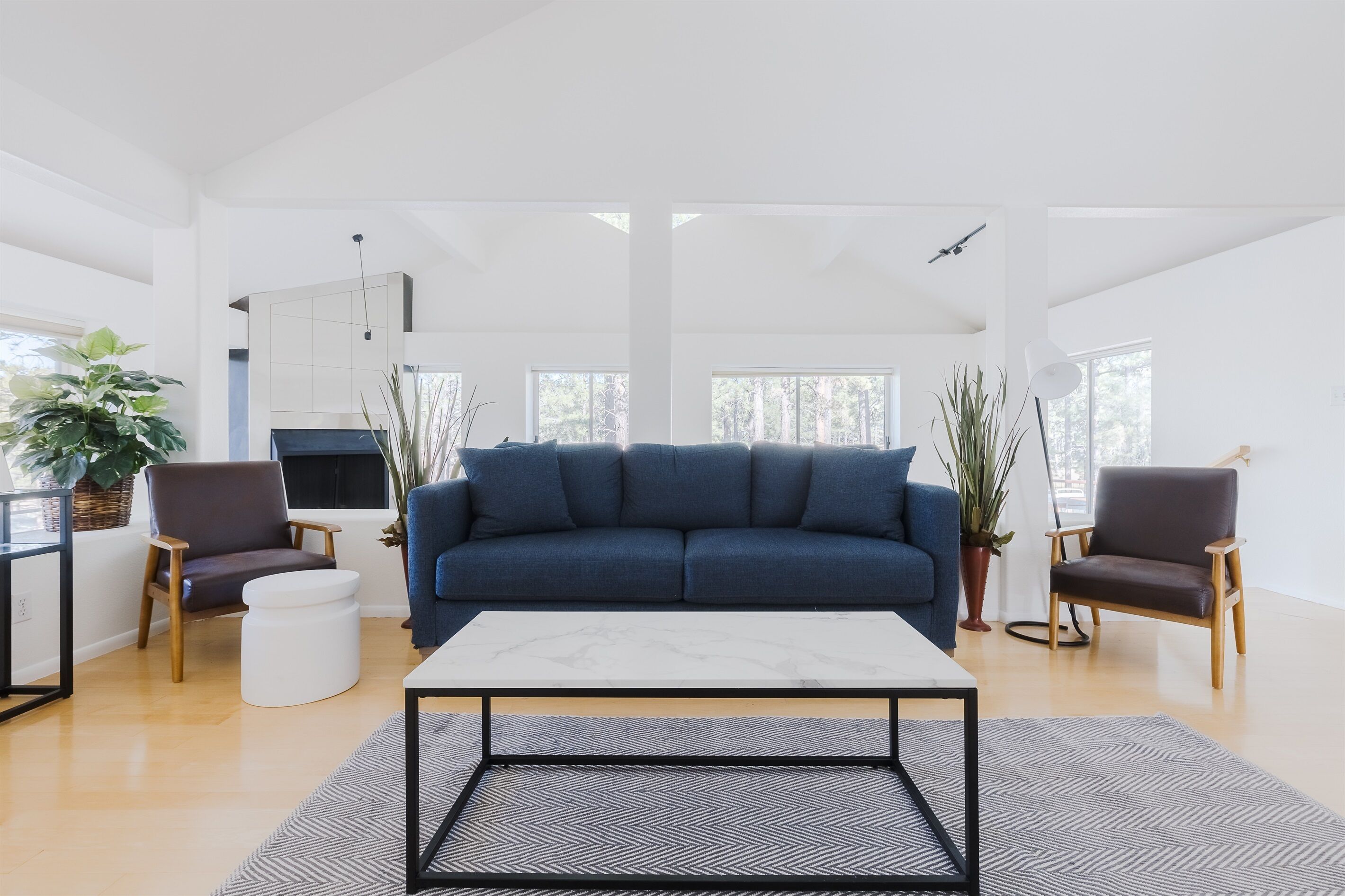 Smart TV, chimenea y libros 