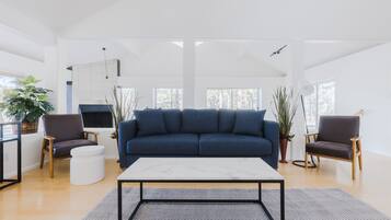 Smart TV, chimenea y libros