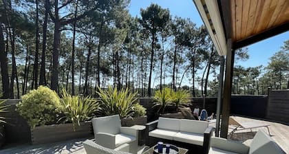 Superb TERRACE, house ALL COMFORT NEAR BEACH, SWIMMING POOL, PAISIBLE. Forest view