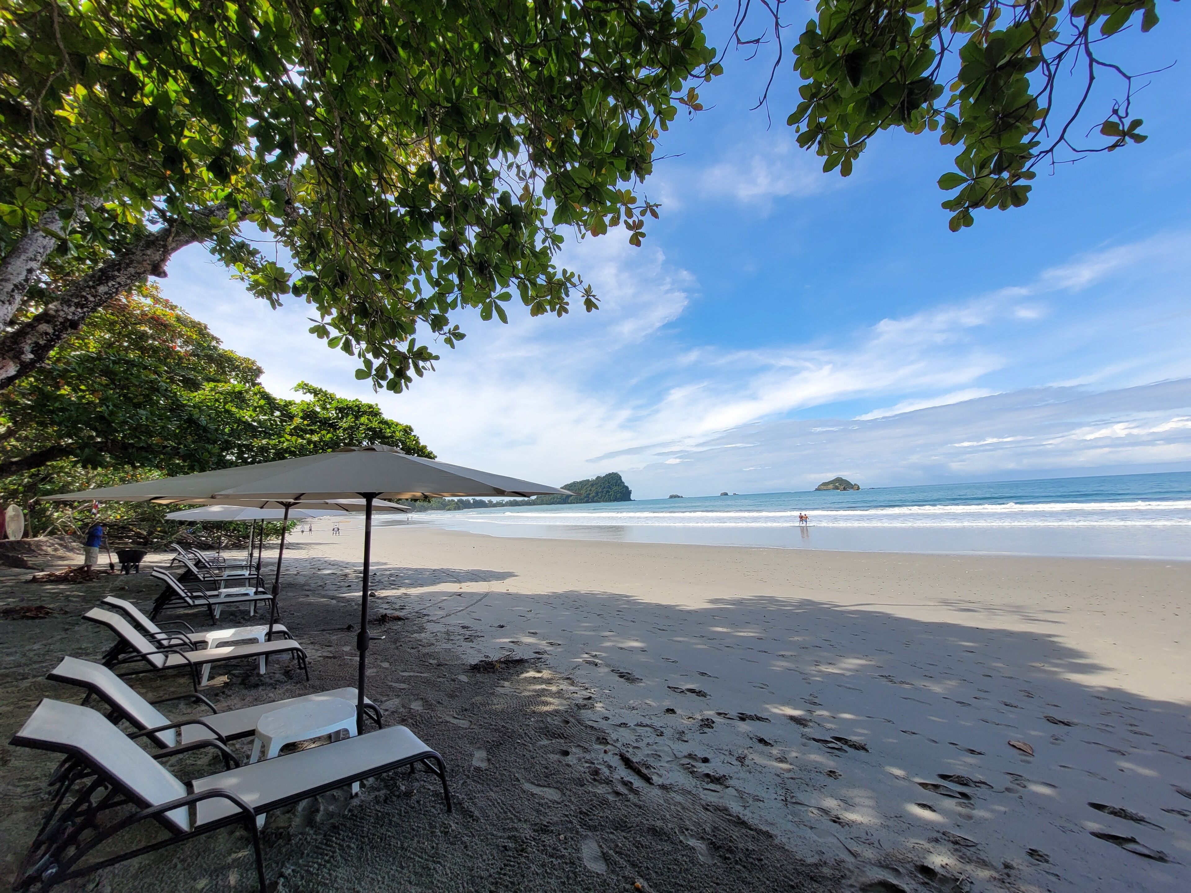 On the beach, sun loungers, beach towels