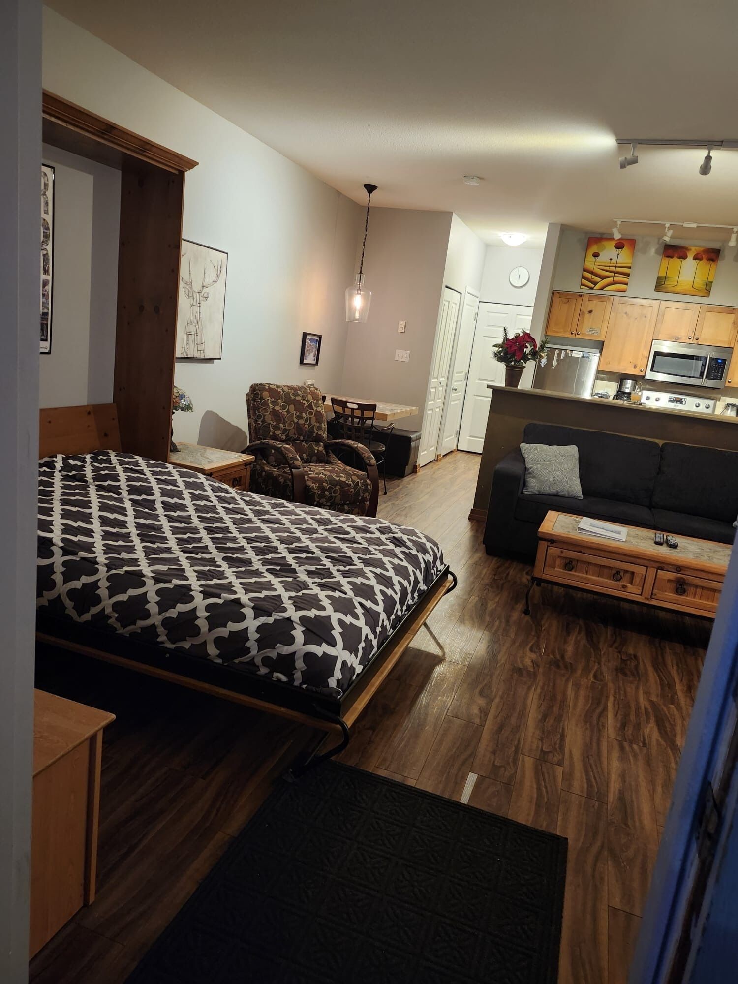 TV, fireplace, books