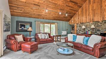 TV, fireplace, video games, foosball