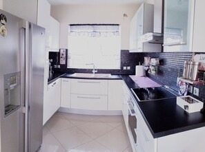 Fridge, oven, dishwasher, coffee/tea maker