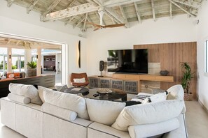 TV, music library, stereo