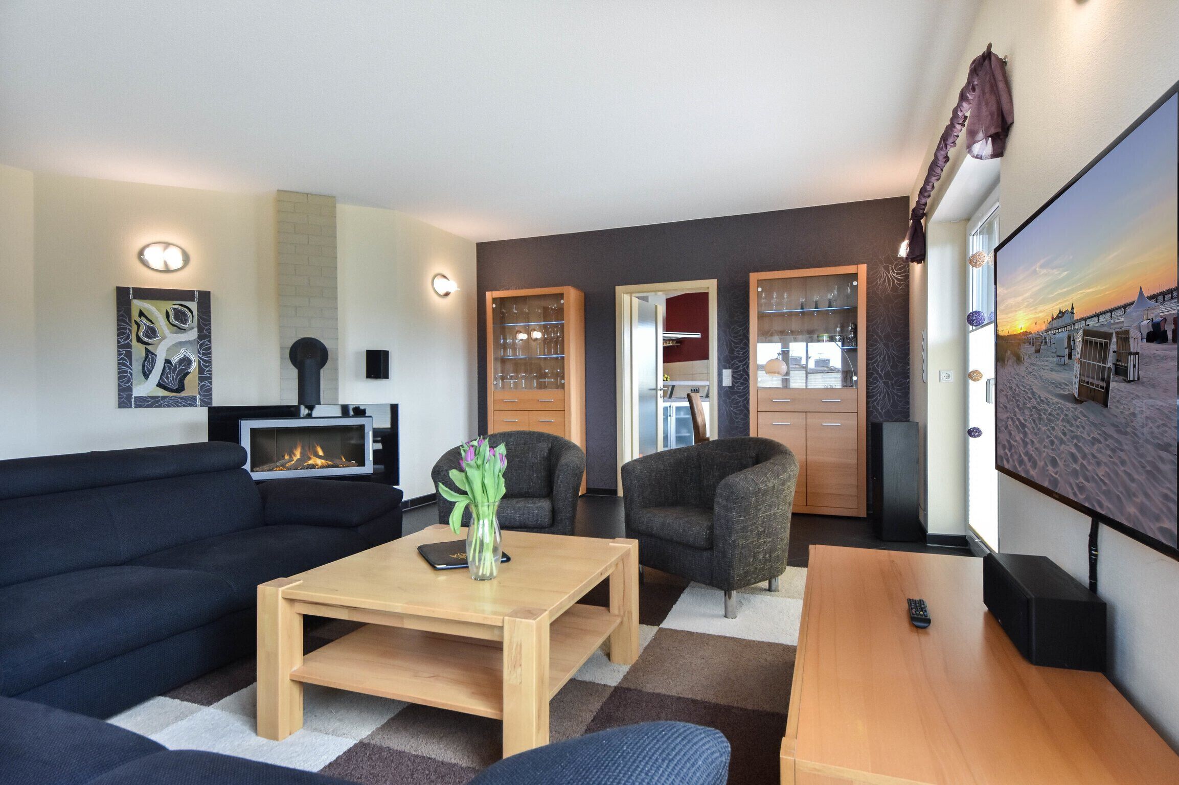 TV, fireplace, DVD player, stereo