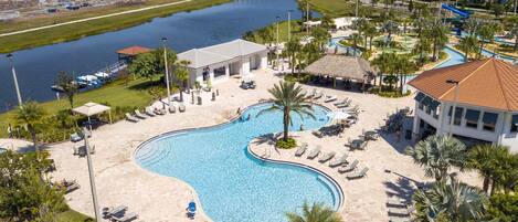 Outdoor pool, sun loungers, lifeguards on site