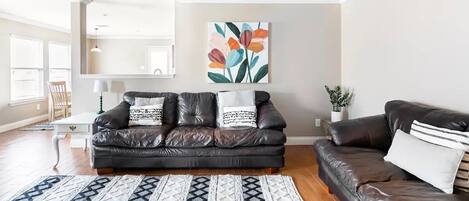 Smart TV, fireplace, video games, DVD player