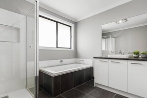 Hair dryer, towels, toilet paper