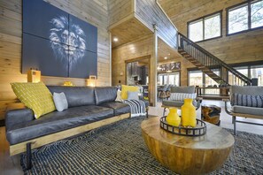 Smart TV, fireplace, foosball