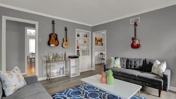 Smart TV, fireplace, foosball, table tennis
