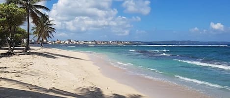 Plage à proximité, chaise longue, serviettes de plage