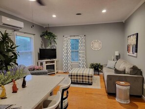 TV, fireplace