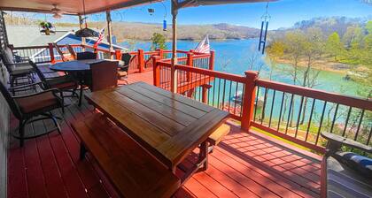 Scenic 6BR lakefront home in cove with private dock, boat slips, hot tub-Dogs ok