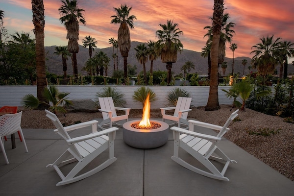 Gas fire pit in the front for chilly winter nights