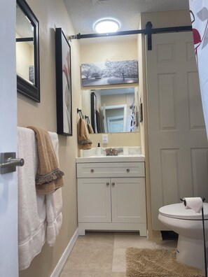 Suihku, hiustenkuivaaja, bidee, pyyhkeet