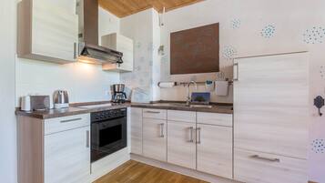 Fridge, oven, stovetop, coffee/tea maker