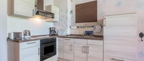 Fridge, oven, stovetop, coffee/tea maker