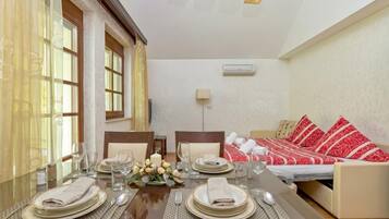 Family Apartment, 1 Bedroom, Balcony, Mountainside (Pool Villa Silva Marija - App 206) | Living area | 21-inch flat-screen TV with digital channels, TV, stereo