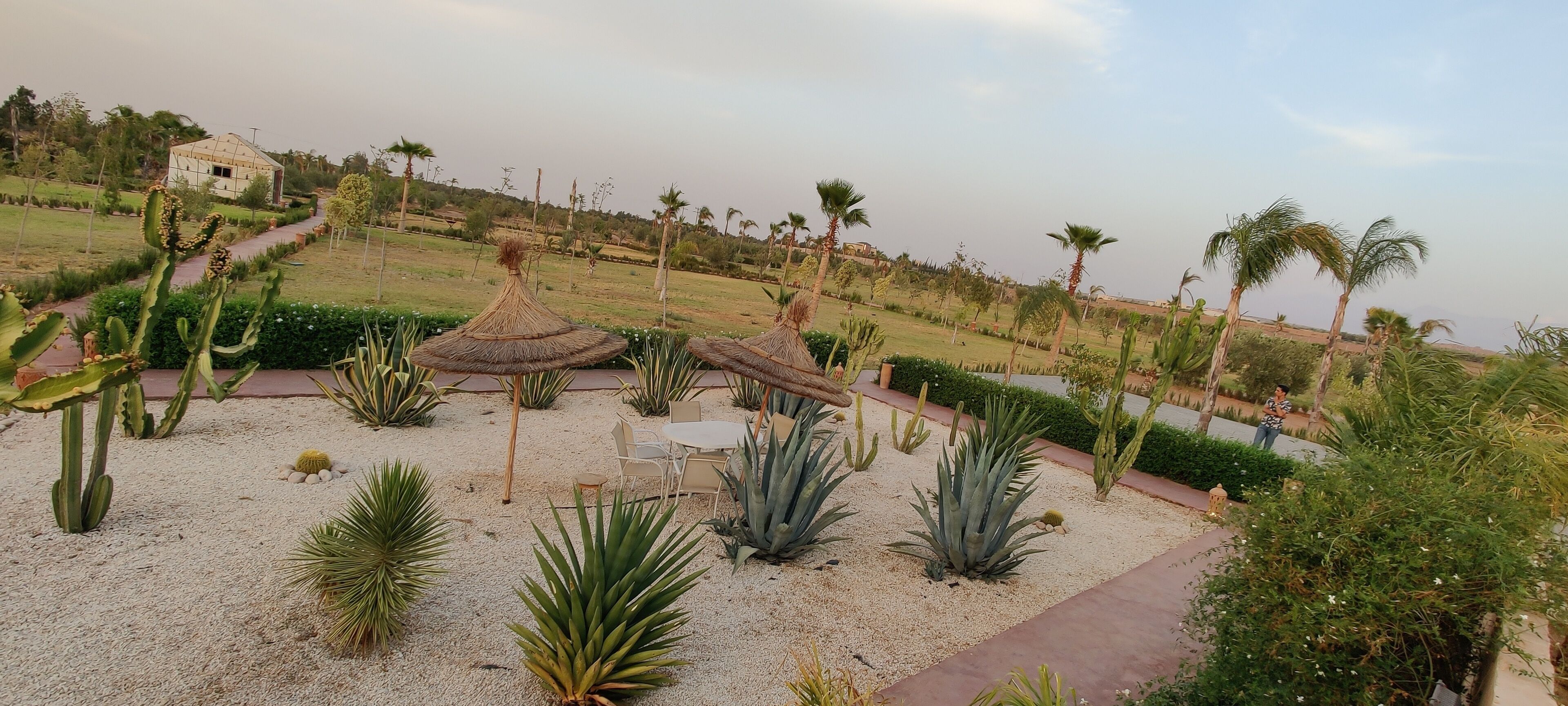 Una piscina al aire libre, camas de piscina gratis, sombrillas