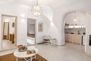 Luxury Apartment | Living area | Flat-screen TV - Wine and Yard Caves (Santorini)