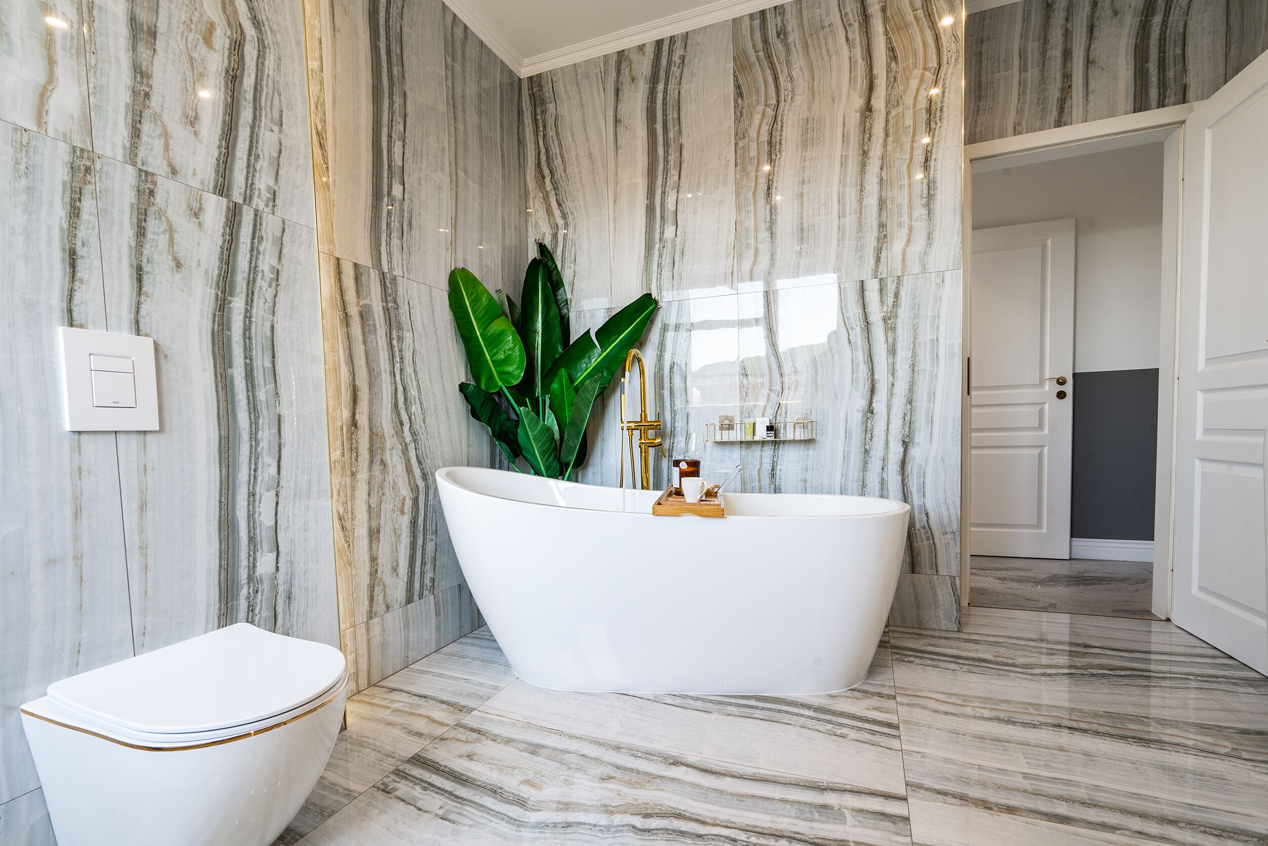 Bathtub, hair dryer, towels, soap