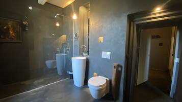 Shower, eco-friendly toiletries, hair dryer, towels