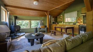 Smart-tv, een open haard en een stereo