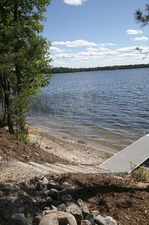 On the beach, sun loungers