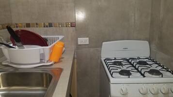 Frigorífico, microondas, horno y placa de cocina