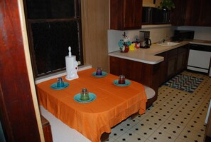 Fridge, microwave, dishwasher, coffee/tea maker