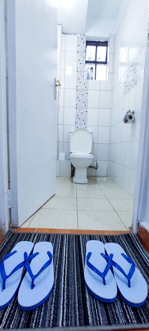 Douche, sèche-cheveux, serviettes fournies, savon