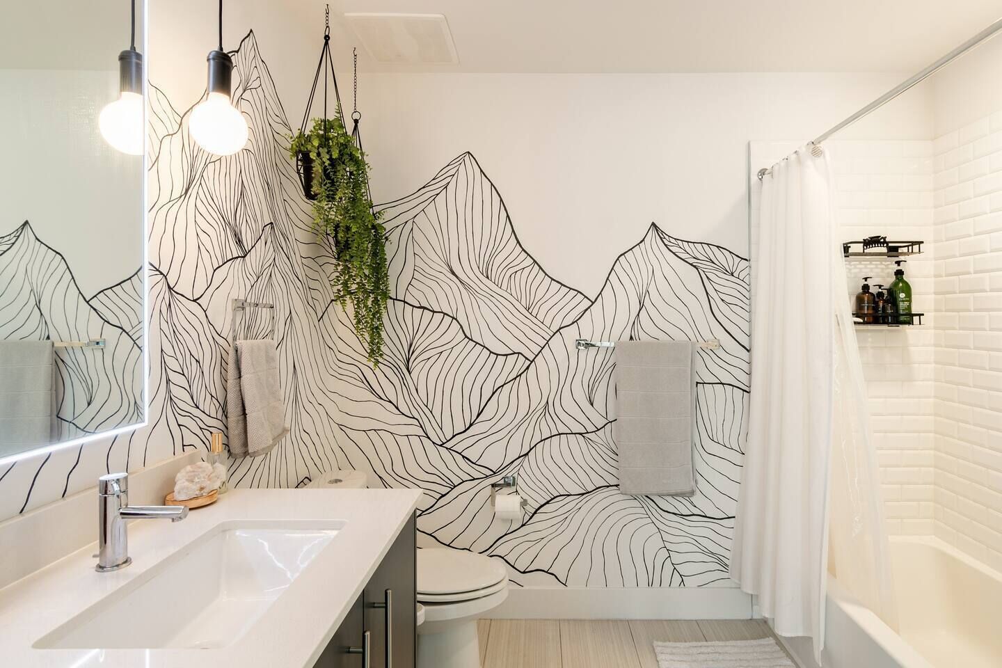 Combined shower/tub, hair dryer, bidet, towels