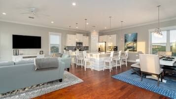 House, Multiple Beds, Private Pool, Beach View | Living room | 40-inch TV with digital channels