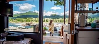 a riverfront retreat nestles on the Cowlitz River