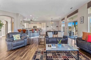 TV, fireplace - Lavish Desert Retrea · Lavish Desert Retreat - Pool/Spa - 2mi Coachella (Indio)