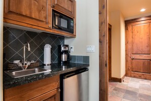 Fridge, microwave, coffee/tea maker