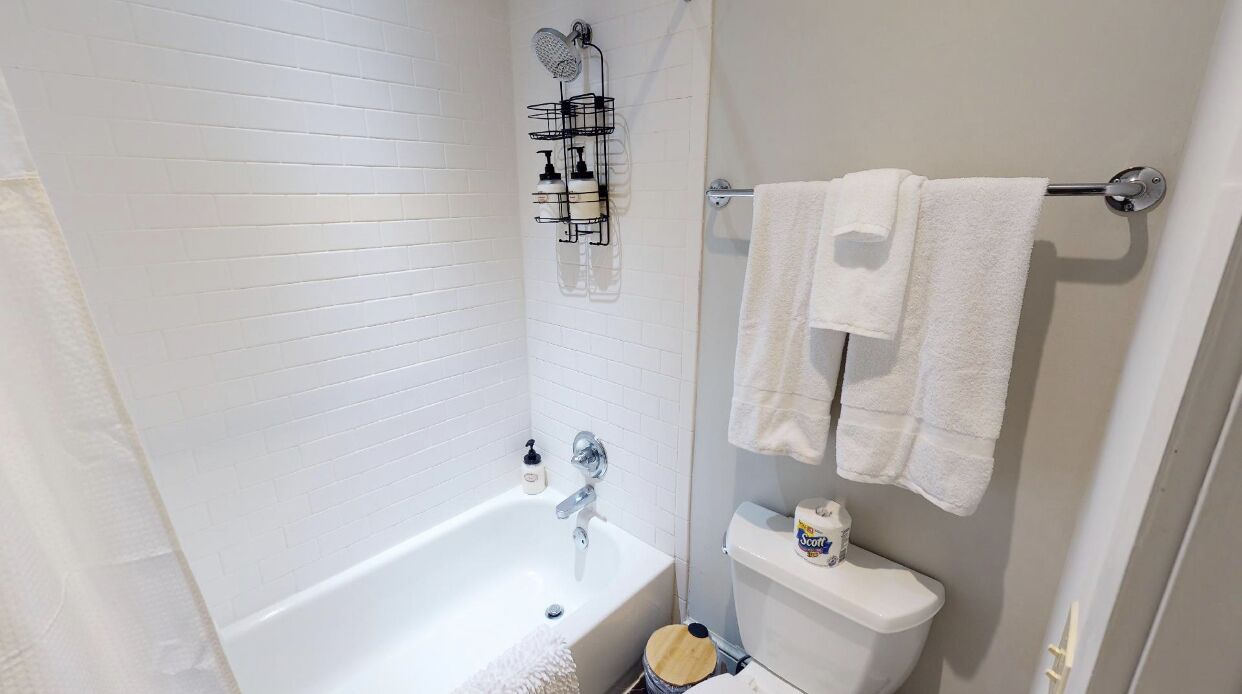 Ensemble douche/baignoire, sèche-cheveux, serviettes fournies, savon