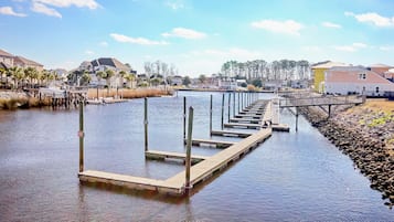 Guests can enjoy waterfront views from the property's docks and walkways.