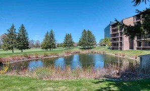 Surrounded by lush trees and a serene pond, this property offers a tranquil escape.