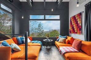 Smart TV, caminetto, libri