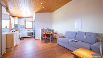Familieleilighet, 1 soverom, terrasse, ved fjell (Petit Cadeau) | Oppholdsområde | TV og peis